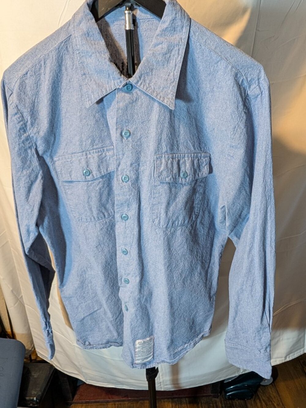 Alcatraz Penitentiary Replica Shirt Mens Sz L Long Sleeve Blue Chambray Button